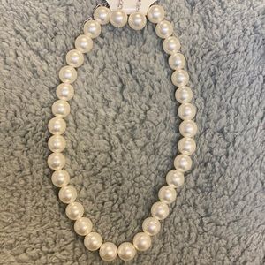 14mm cream faux pearls 20” necklace with earrings